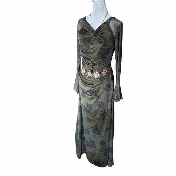 Whimsigoth Olive Floral Mesh Maxi - Picture 3 of 10
